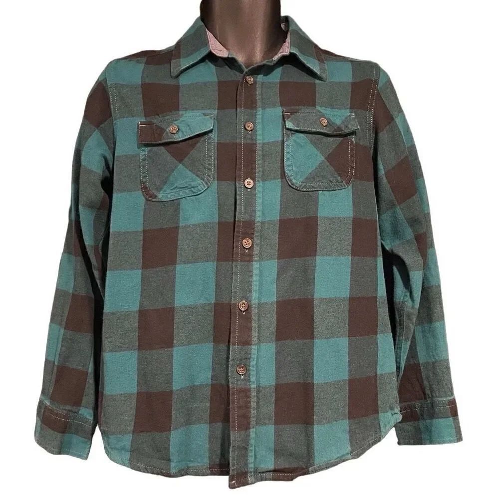 Wonder Nation Plaid Green & Black Flannel Button Shirt Boy’s XL